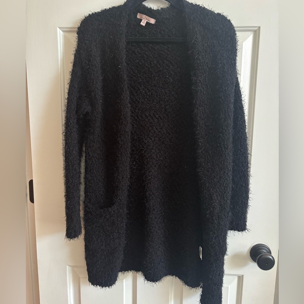 Love Tree Black Fuzzy Open-Front Women's Cardigan